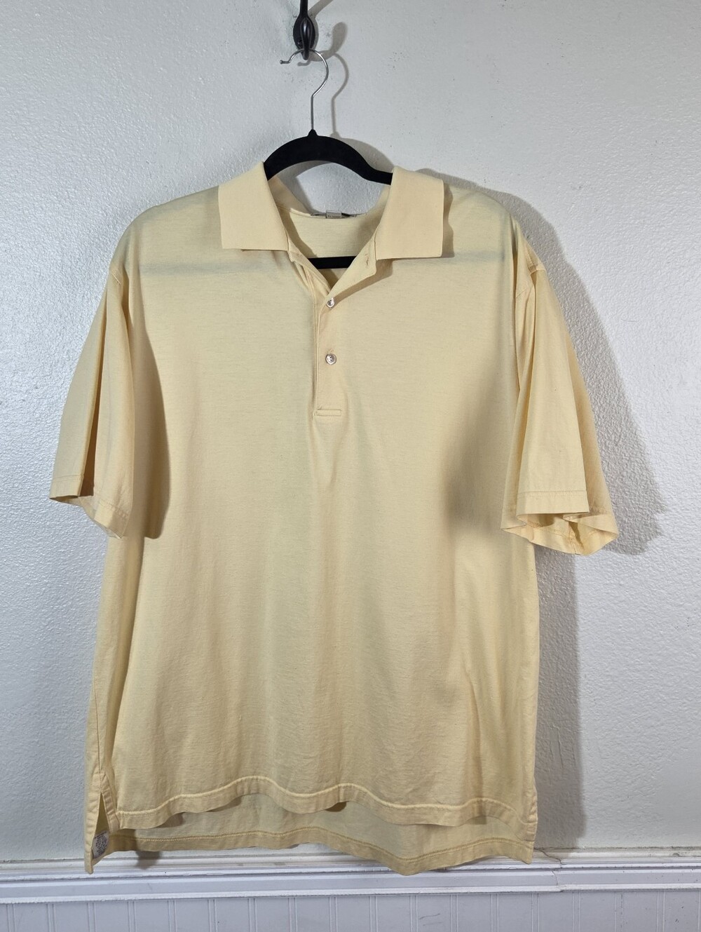 Peter Millar Golf Polo Shirt Mens L Yellow Luxury Cotton Short Sleeve Casual